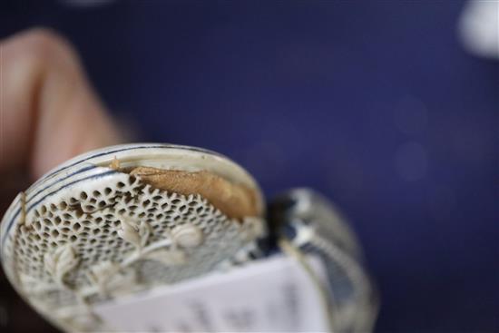 Two 19th century Chinese ivory pomanders and a similar purse